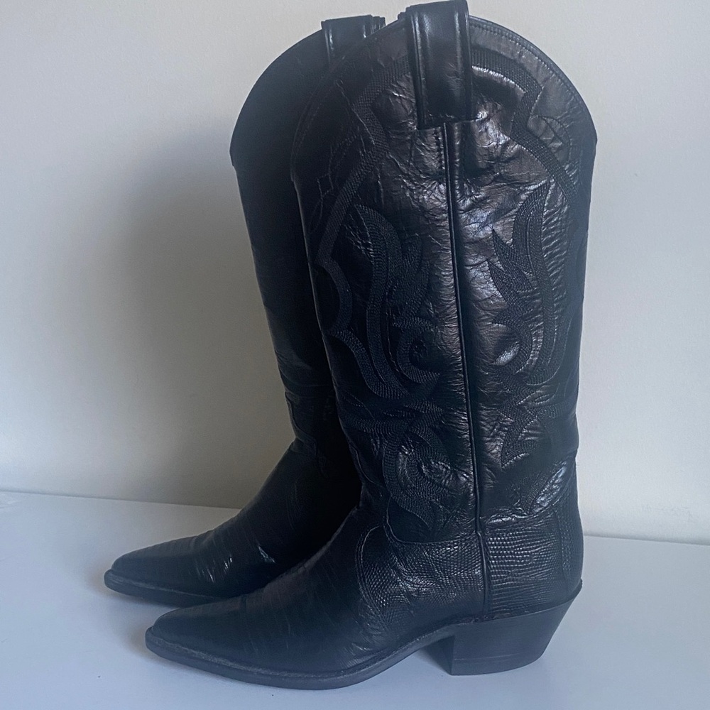 Justin Embroidered Cowgirl Leather Boot Blk Size 6B Western Fashion Country Chic